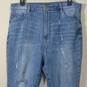 AFRM Cropped Distressed Jeans Womens Size 31 Waist Inseam 25 Raw Hem Ankle Denim